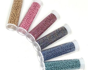 Miyuki Rocallas o Semillas Japonesas en la medida 11/0 2mm, surtido de 6 colores Mate Opacos en tubos de 7 gramos