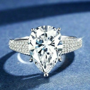 2.45Ct White Pear Cut Diamond Engagement Wedding Ring In 925 Sterling Silver,Silotaire Accent Ring,Unique Ring,Engagement Ring,Unique Gifts