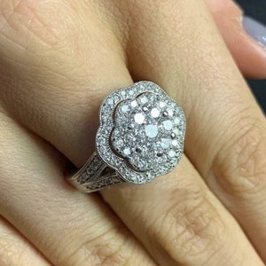 2.25Ct Round Cut Lab Created Diamond Split Shank Ring, Anniversary Gift For Womens,Cluster Set Floral Inspire Ring In 925 Sterling Silver