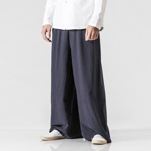 Loose Linen Wide Leg Pants, Men's Wide Leg Pants Linen Pants, Japanese ...