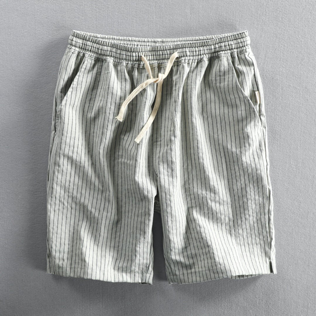 Striped Linen Shorts Summer Men's Casual Elastic Waist - Etsy