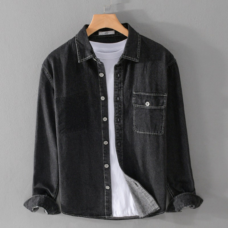 Men's Denim Shirt Autumn Vintage Cotton Denim Shirt - Etsy