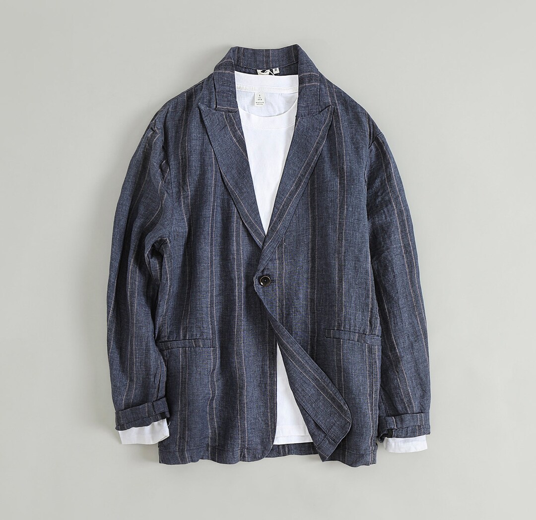 Striped Linen Jacket, Men's100 Linen Jacketautumn Casual Jacket Suit