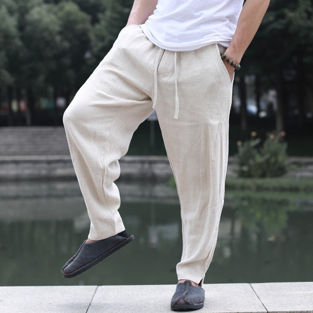 Men's Linen Harem Pants, Summer Linen Harem Pants, Men's Linen Tapered