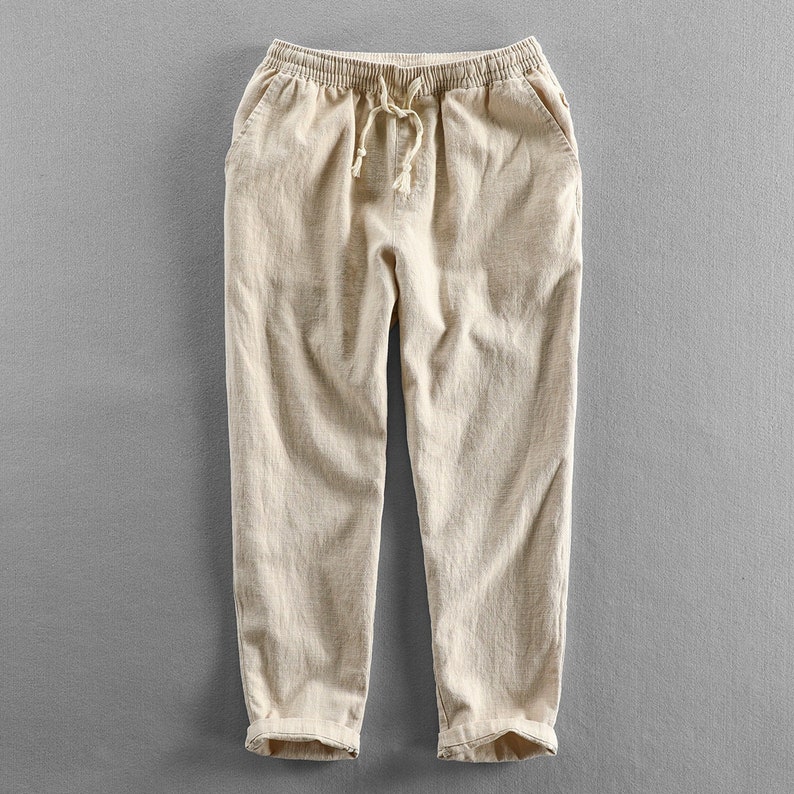 Men's Linen Pants Summer Vintage Elastic Waistband Loose - Etsy