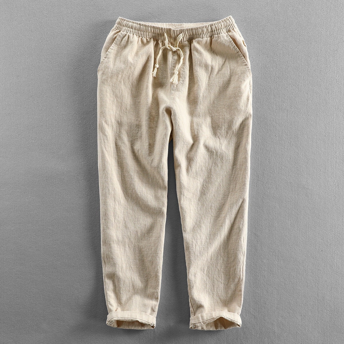 Men's Linen Cotton Loose Fit Casual Lightweight Elastic Waist Summer Beach  Pants - Walmart.com