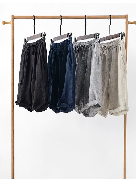 Men's 100 Linen Shorts Solid Linen Shorts With Pocket Etsy