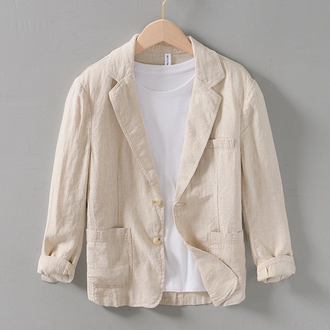 100% Linen Suit Jacket, Summer Men's Linen Jacket, Loose Casual Holiday ...