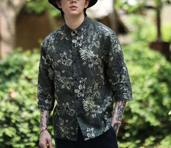 Summer Half Sleeve Print Linen Floral Shirts, Men's Vintage Art Linen Shirts,  Casual Boho Linen Shirts for Men - Etsy