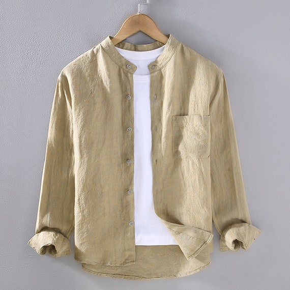 Men's long sleeve 2025 linen shirts for summer