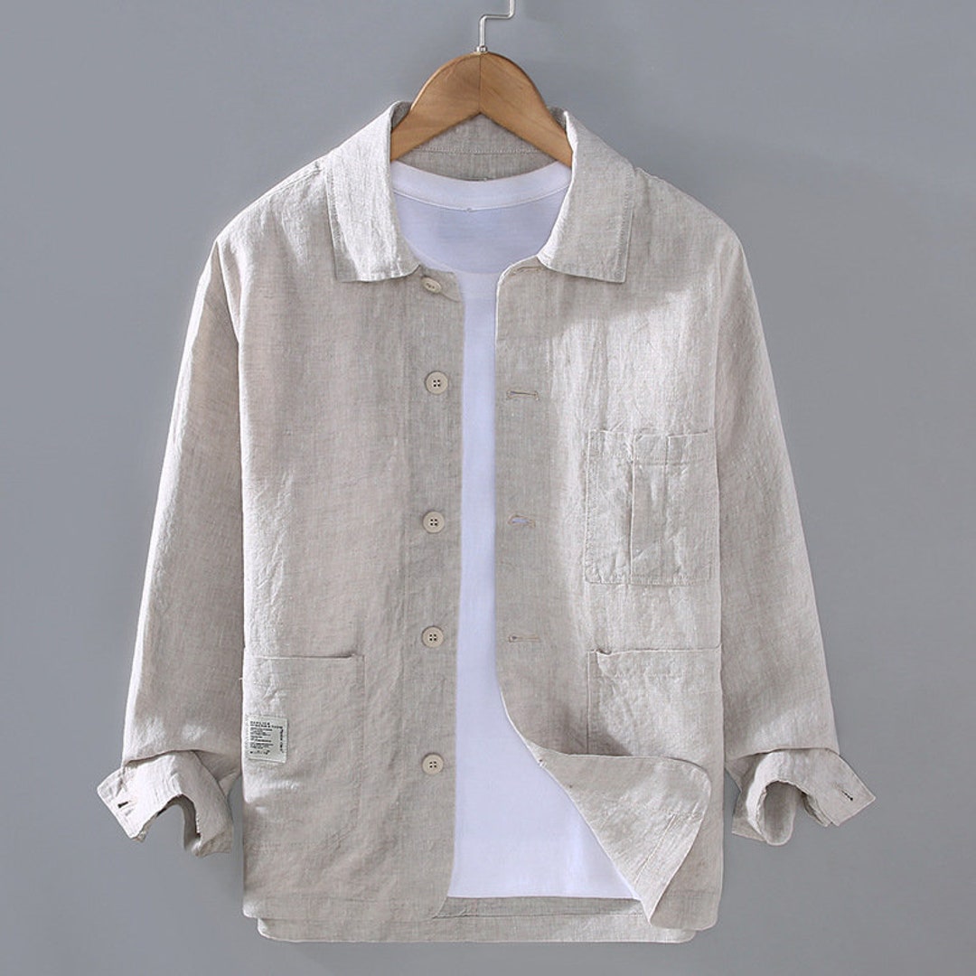 Men's Summer Linen Thin Jacket, Vintage Chinese Linen Thick Shirt, Long ...