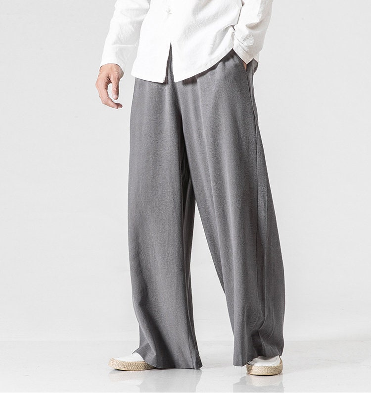 Loose Linen Wide Leg Pants Men's Wide Leg Pants Linen - Etsy Canada