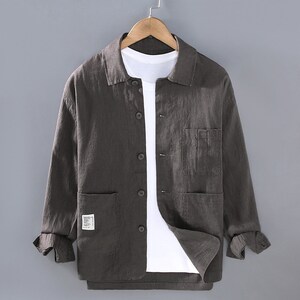 Men's Summer Linen Thin Jacket, Vintage Chinese Linen Thick Shirt, Long ...