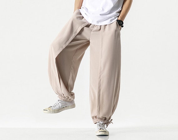 Loose Cotton Harem Pants, Men's Summer Wide Leg Linen Pants