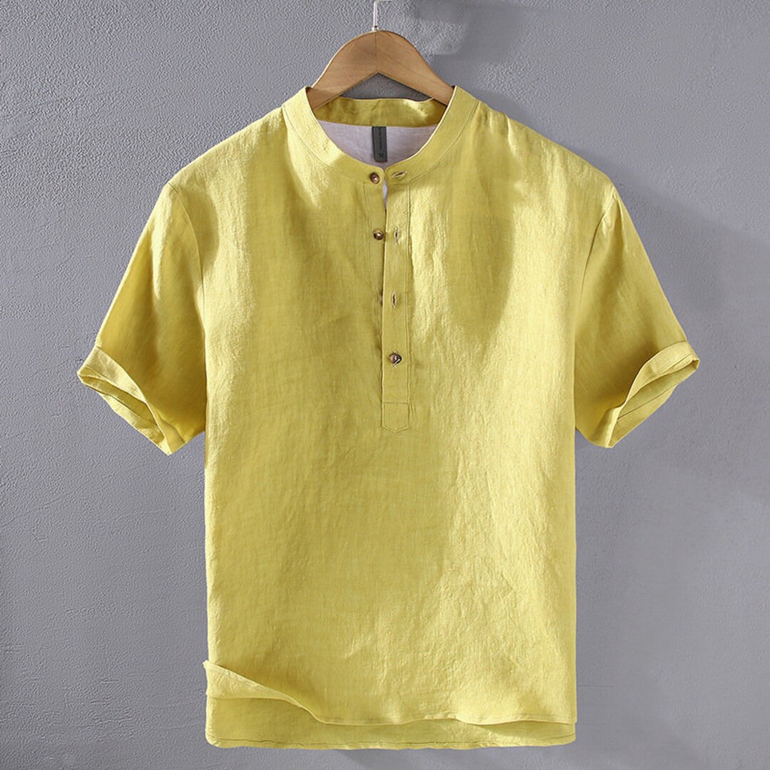 Summer Linen Shirt, Men's Boat Neck Linen Shirt, 100 Linen Short