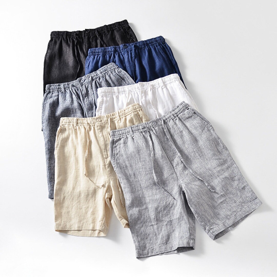 Summer Men's Linen Shorts Elastic Waist Shorts Casual - Etsy