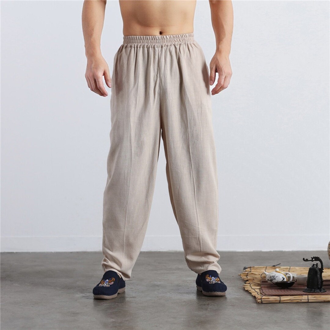 Vintage Mens Linen Pants Linen Tapered Pantselastic Waist - Etsy
