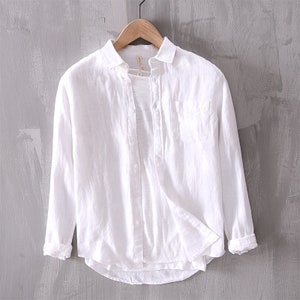 Men's Cotton Linen Shirts, Long Sleeve Washed Cotton Linen Shirts, Men ...