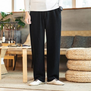 Mens Loose Linen Pants, Men's Wide Leg Pants Linen Pants, Japanese ...