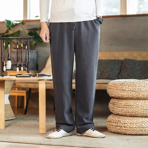 Mens Loose Linen Pants, Men's Wide Leg Pants Linen Pants, Japanese ...