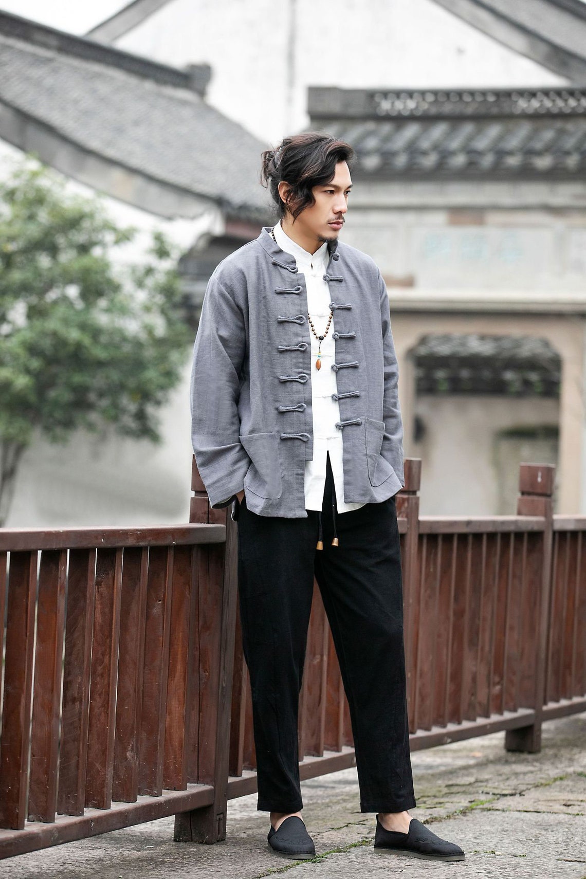 Men's Linen Jacket Vintage Chinese Style Button-up Stand - Etsy