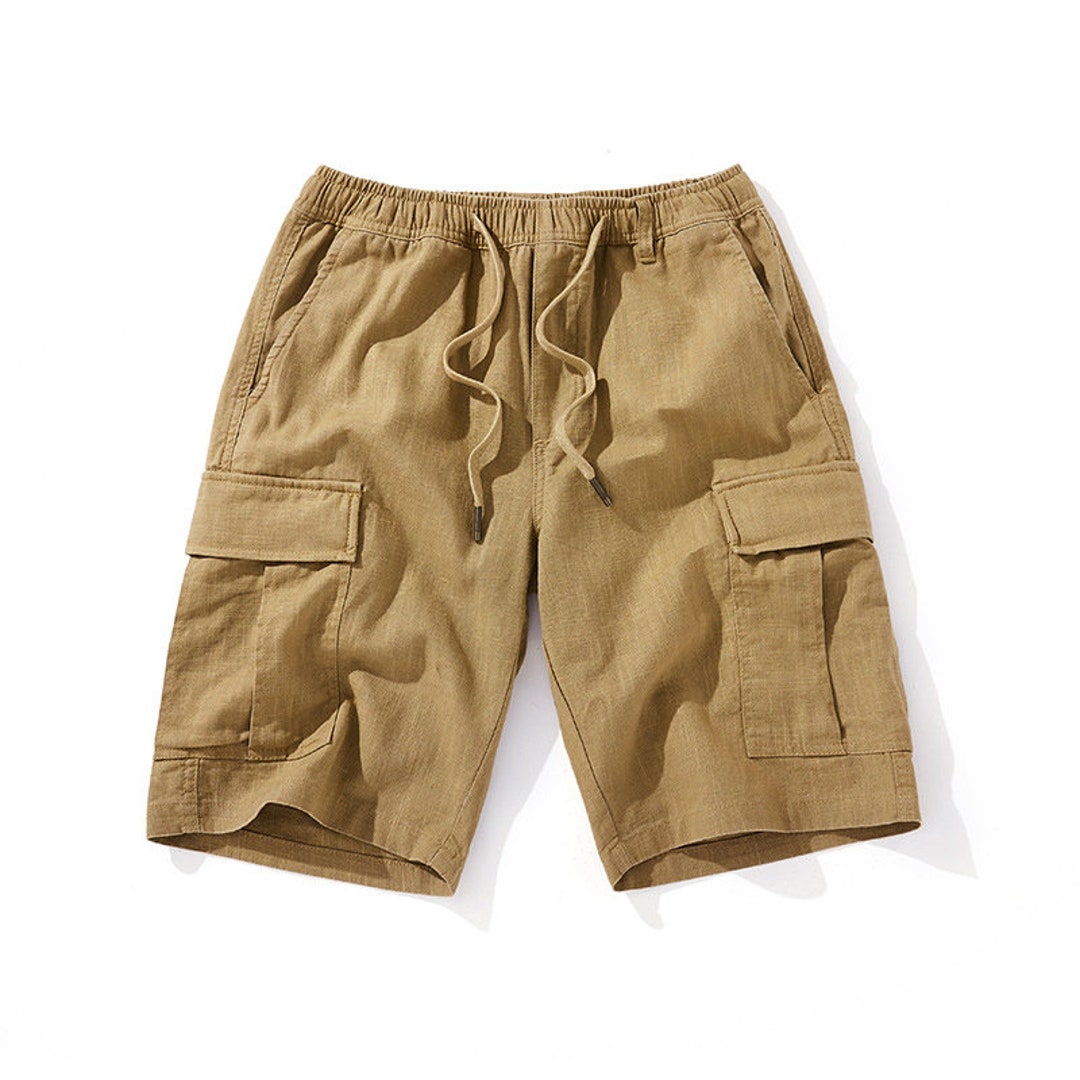 Men's Linen Shorts,elastic Waist Cotton Linen Shorts With Pocket , Men