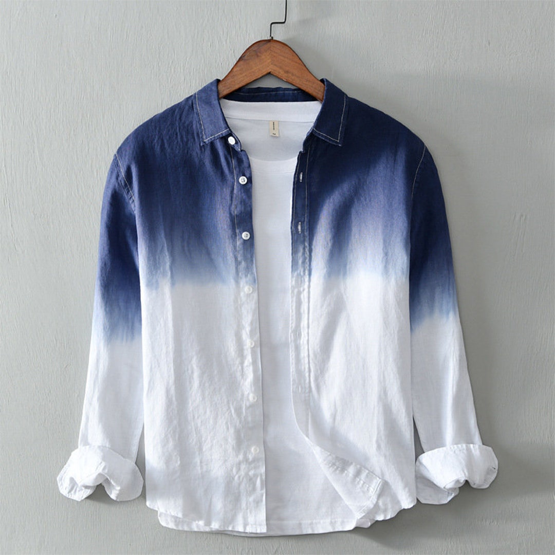 Men's Tiedye Linen Shirt, Longsleeved Linen Shirt, Vintage Tiedye