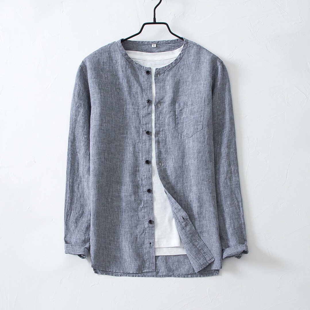 Men's Boat Neck Linen Shirt, Long Sleeve Linen Shirt Etsy