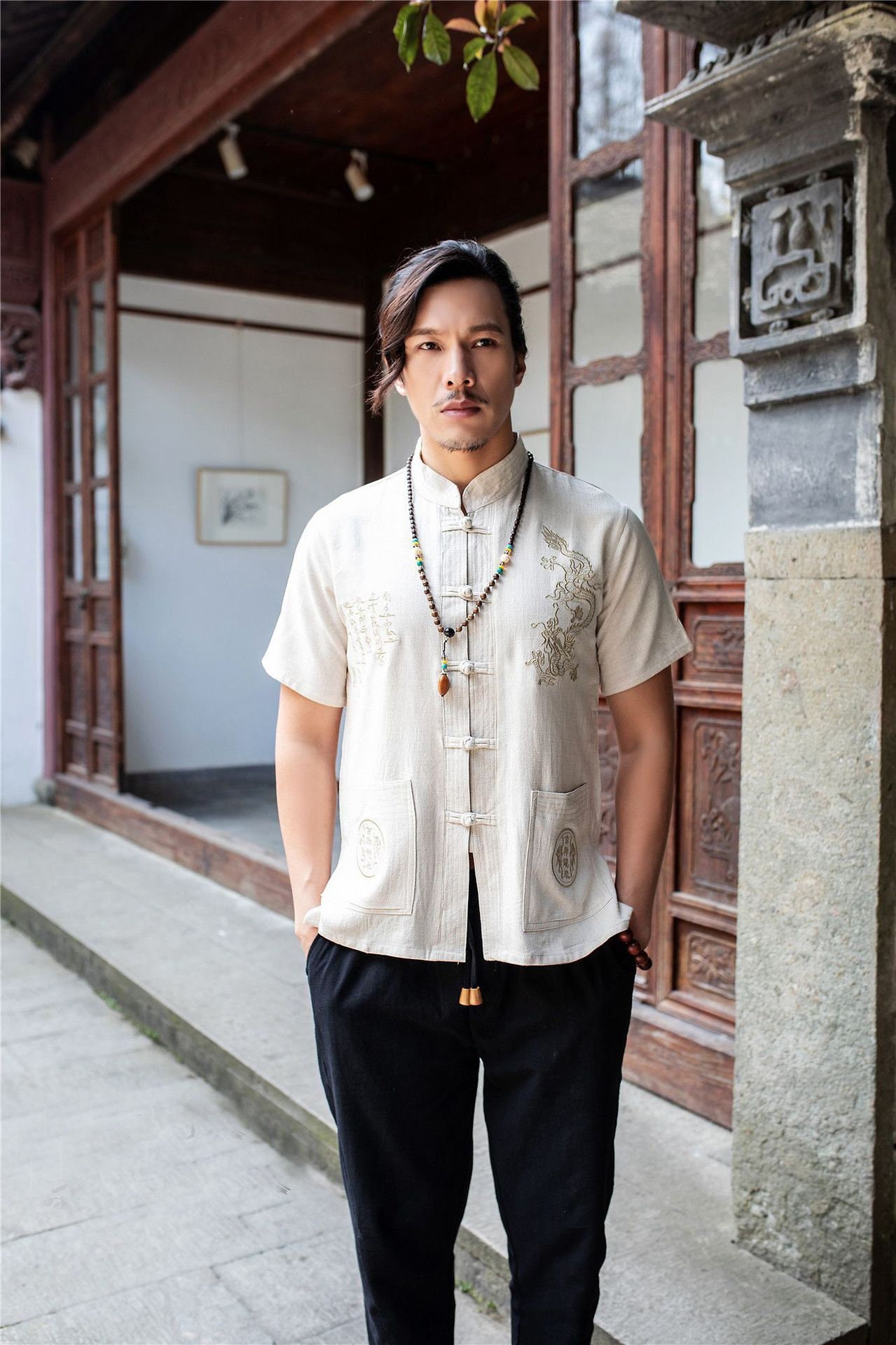 linenpantsmen Men's Cotton Linen Shirts, Japanese Kimono, Men's Retro Long-sleeved Linen Shirts, Chinese-style Cotton Linen Handmade Shirts, Loose Shirts