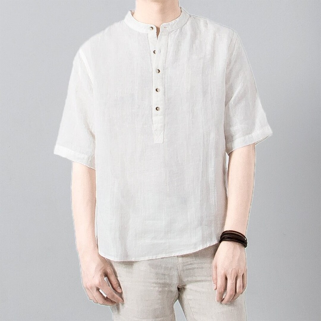 Men's Short Sleeve Linen Shirts, Summer Casual Linen Shirts, Vintage ...