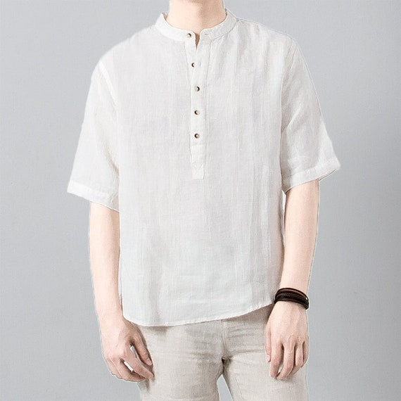 Men s Short Sleeve Linen Shirts Summer Casual Linen Etsy Ireland