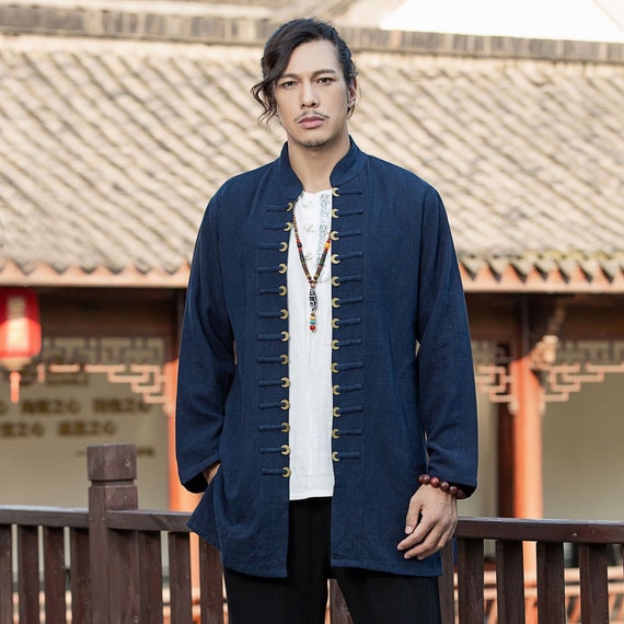 linenpantsmen Men's Cotton Linen Shirts, Japanese Kimono, Men's Retro Long-sleeved Linen Shirts, Chinese-style Cotton Linen Handmade Shirts, Loose Shirts