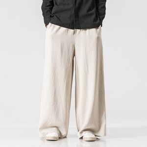 Loose Linen Wide Leg Pants, Men's Wide Leg Pants Linen Pants, Japanese ...