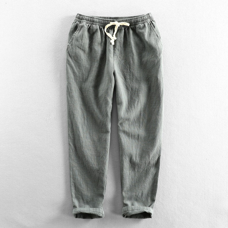 Men's Linen Pants Summer Vintage Elastic Waistband Loose - Etsy