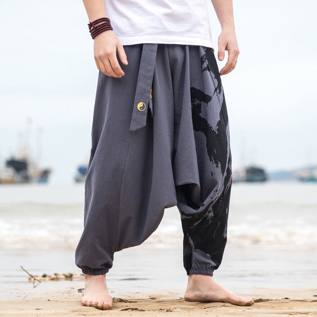 COOFANDY Men's Cotton Linen Harem Pants Casual Loose Hippie Yoga Beach