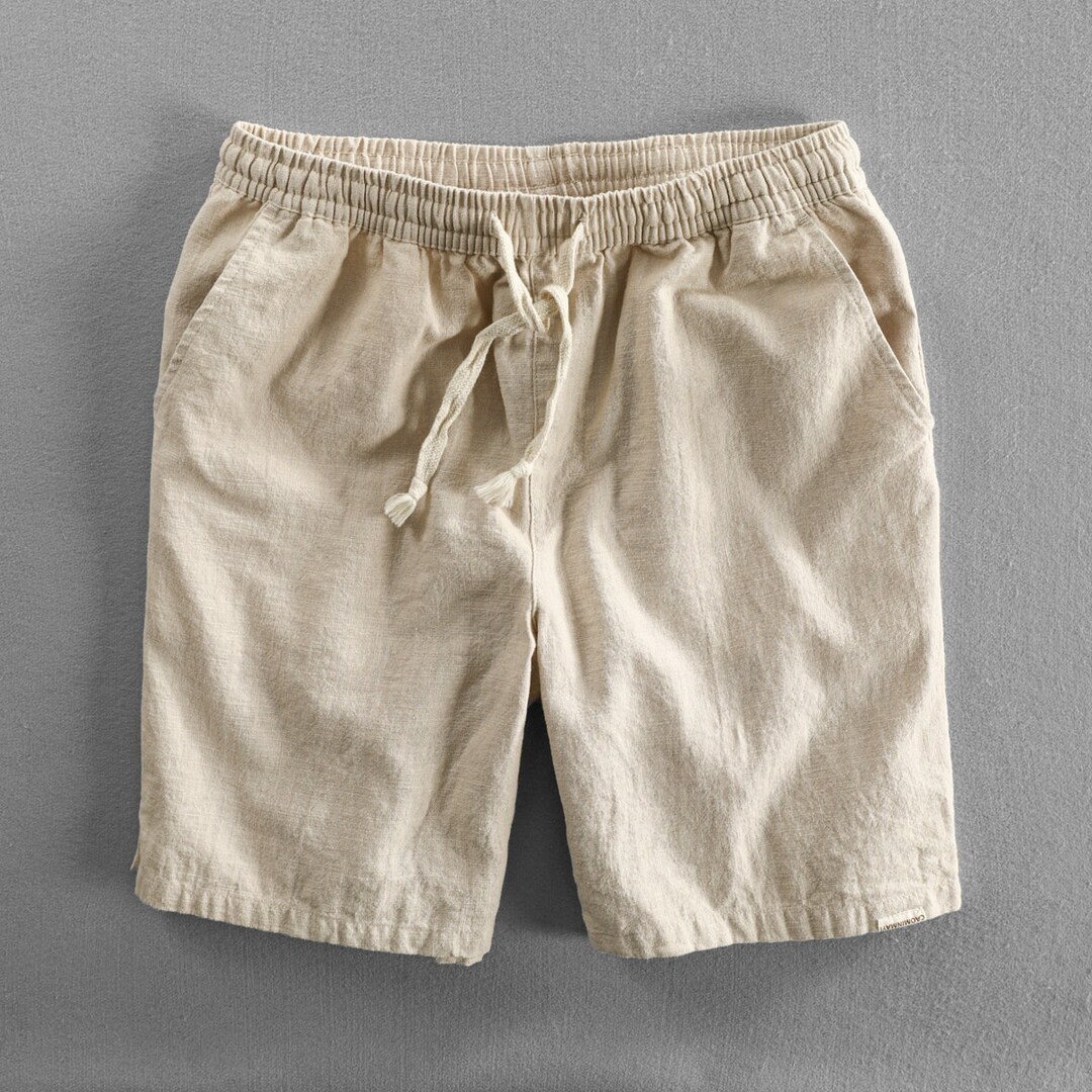 Men's Linen Shorts,elastic Waist Stone Wash Cotton Linen Shorts, Men's ...