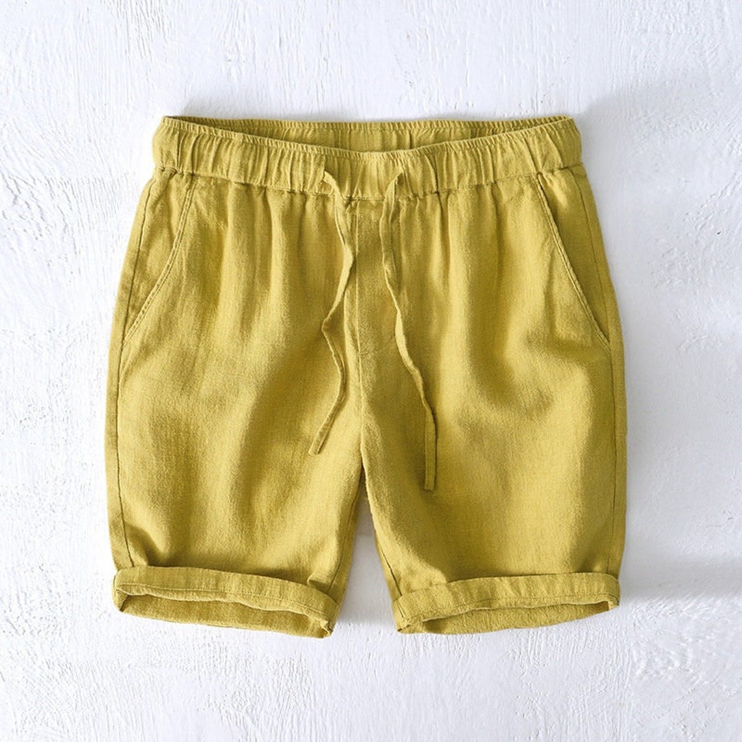 Men's Summer Shorts, Loose Elastic Waist Cotton Linen Shorts, Vintage