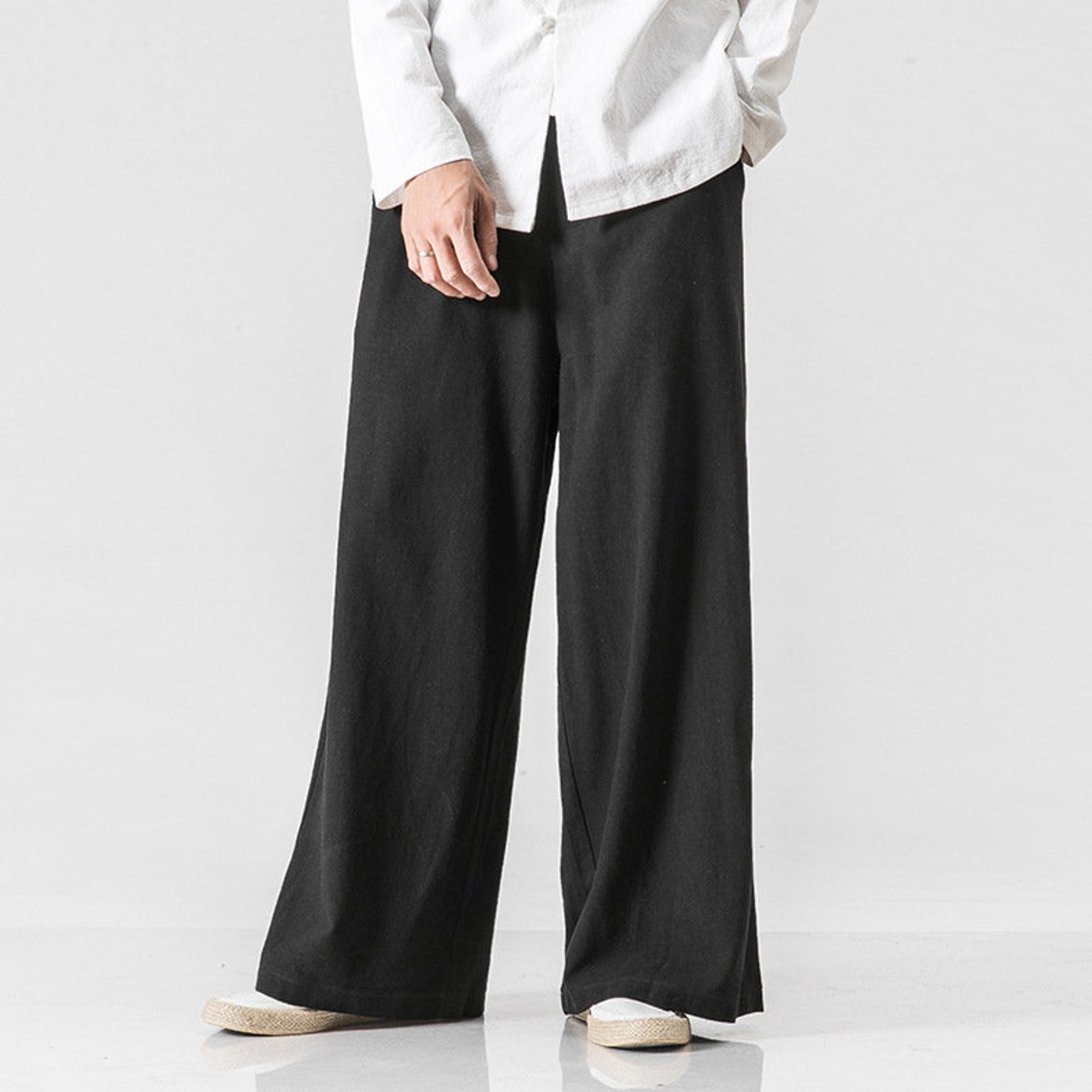 Loose Linen Wide Leg Pants Men's Wide Leg Pants Linen - Etsy