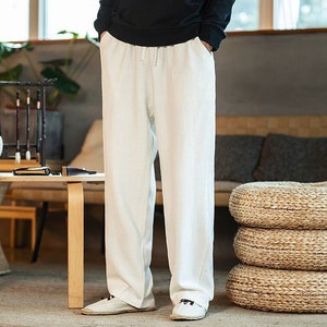 Mens Loose Linen Pants, Men's Wide Leg Pants Linen Pants, Japanese ...