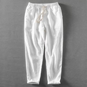 Men's Linen Pants, Summer Vintage Elastic Waistband Loose Cotton Linen ...