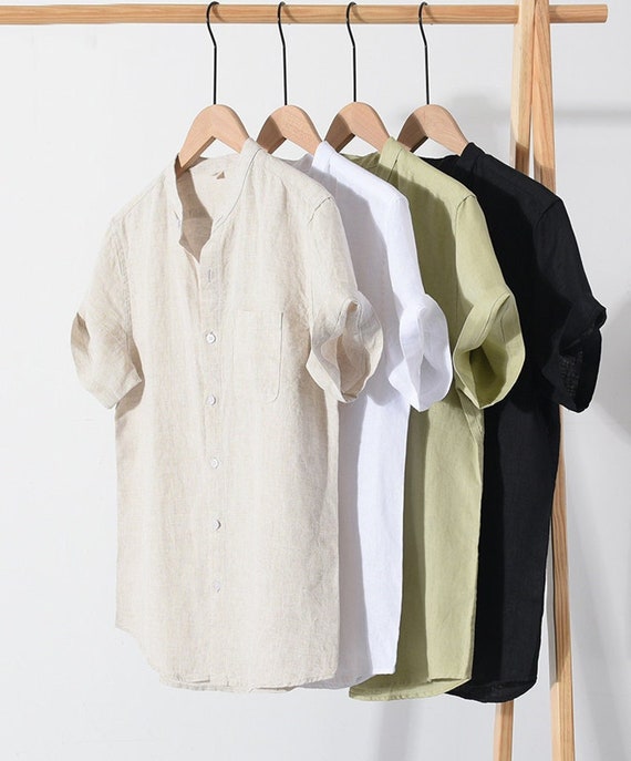 100% Linen Shirts Men's Short-sleeved Summer Linen - Etsy