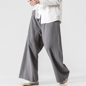 Loose Linen Wide Leg Pants, Men's Wide Leg Pants Linen Pants, Japanese ...