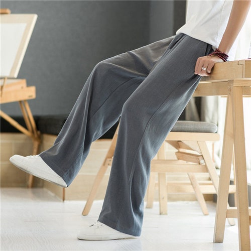 Patchwork Men's Linen Pants Summer Cotton Linen Pants Etsy