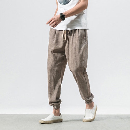 Men's Linen Pants Summer Vintage Elastic Waistband Loose - Etsy