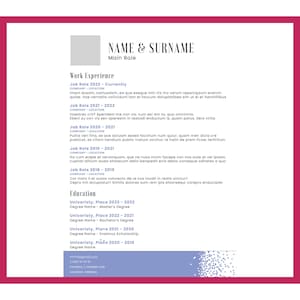 May include: A resume with a white background and black text. The resume includes a name, job title, work experience, and education. The resume is formatted with headings and bullet points.