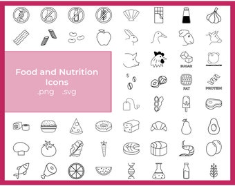 Nutrition Food Icons: Restaurant Diet Vector Set (SVG & PNG)