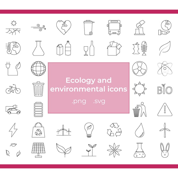 Paquete de iconos ecológicos para explicar la energía limpia y los problemas ambientales, el calentamiento global. Conjunto de iconos vectoriales (svg) Iconos ecológicos y de sostenibilidad