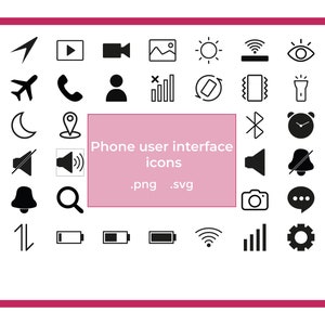 Mobile Phone User Interface Icons editable vector (.svg) Cell phone icons. Android Phone Interface black Icons. In built phone icons