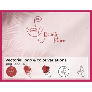 Logotipo de cara de una sola línea en formatos vectoriales ( .ai .eps .png) Logotipo para la industria de la belleza y clínicas estéticas en formatos editables logotipo de belleza