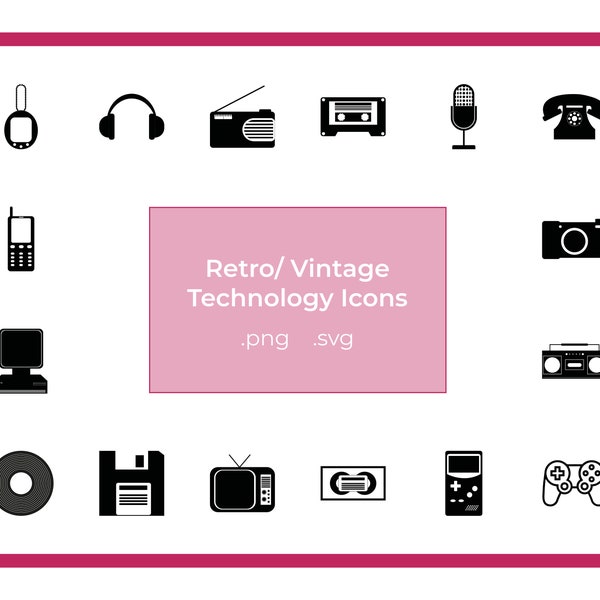 Retro vintage Technology Vectorial Icons (.svg) Technology Icons from the 80's and 90's. Tech old generations illustrations and icons